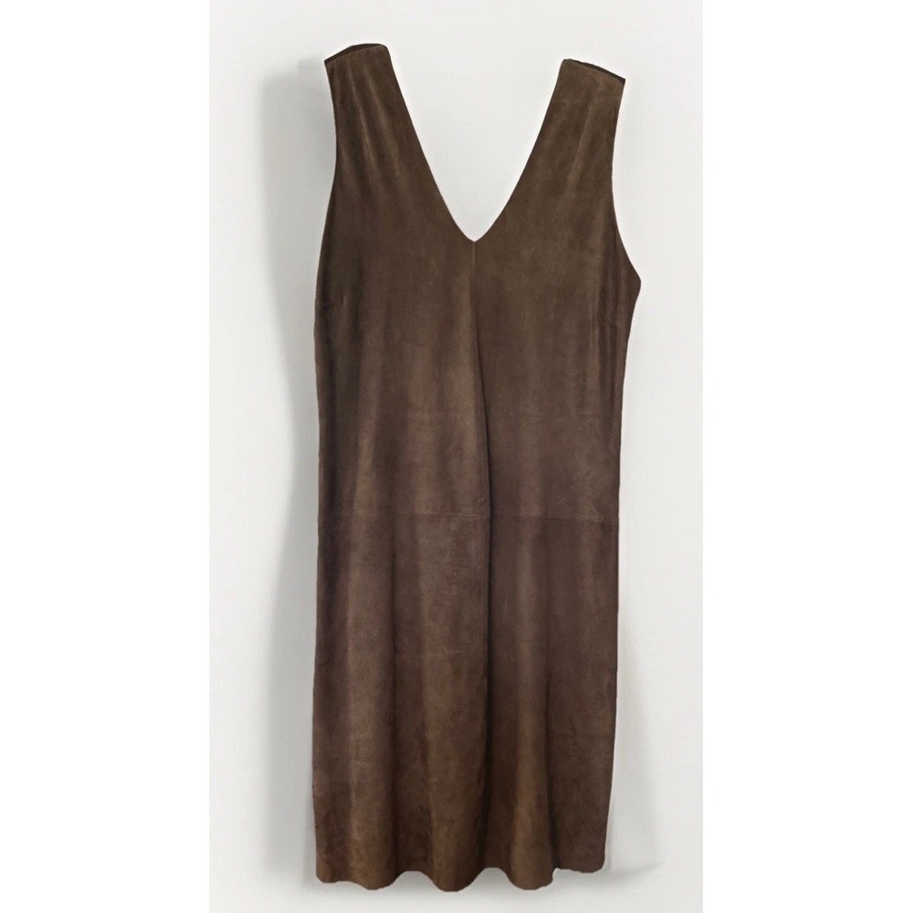 Vintage Ralph Lauren Brown Dress Suede Front Knit Back Sleeveless V-neck Large